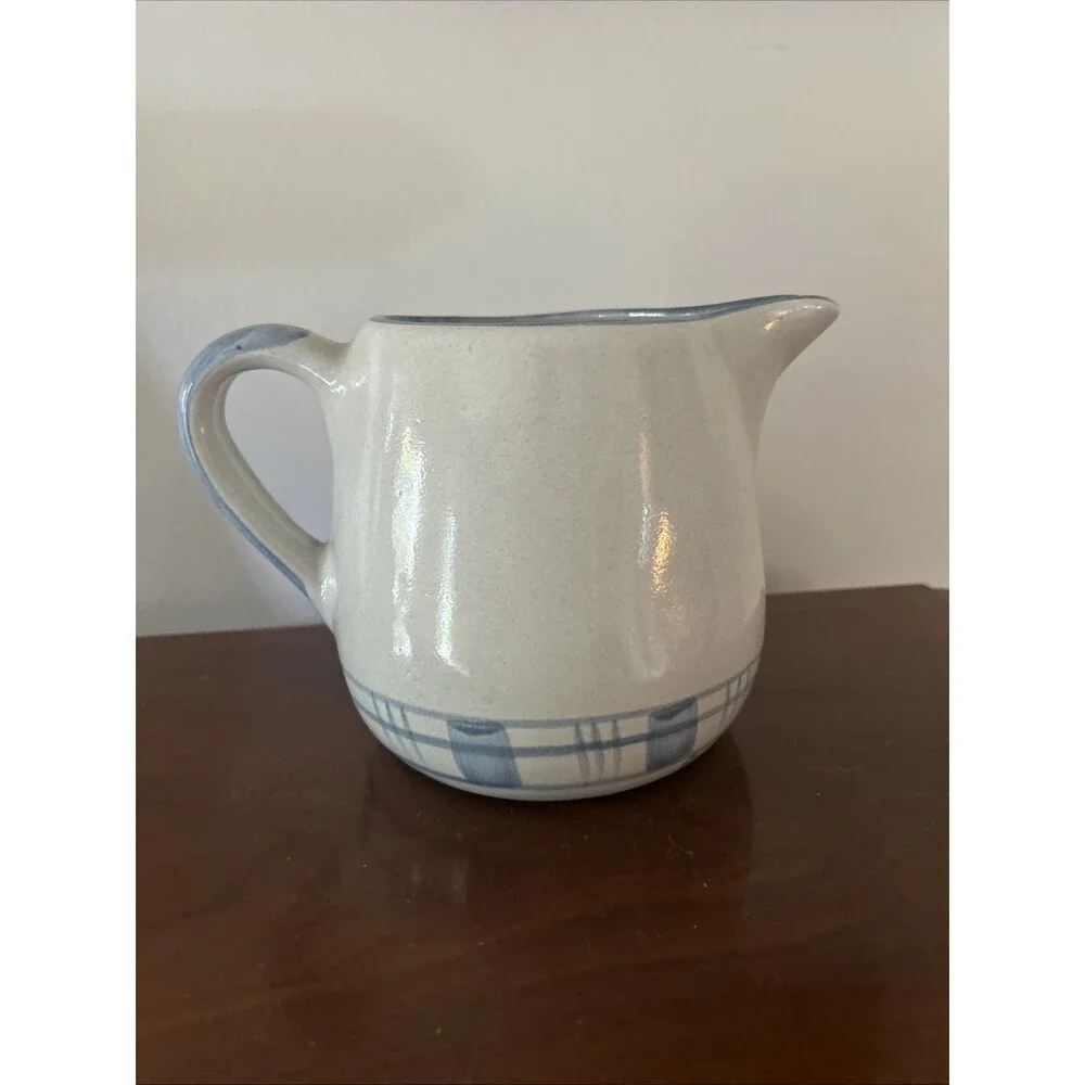 Louisville Stoneware Small Hand Painted Pottery Pitcher Gray / Blue - 3 Geese